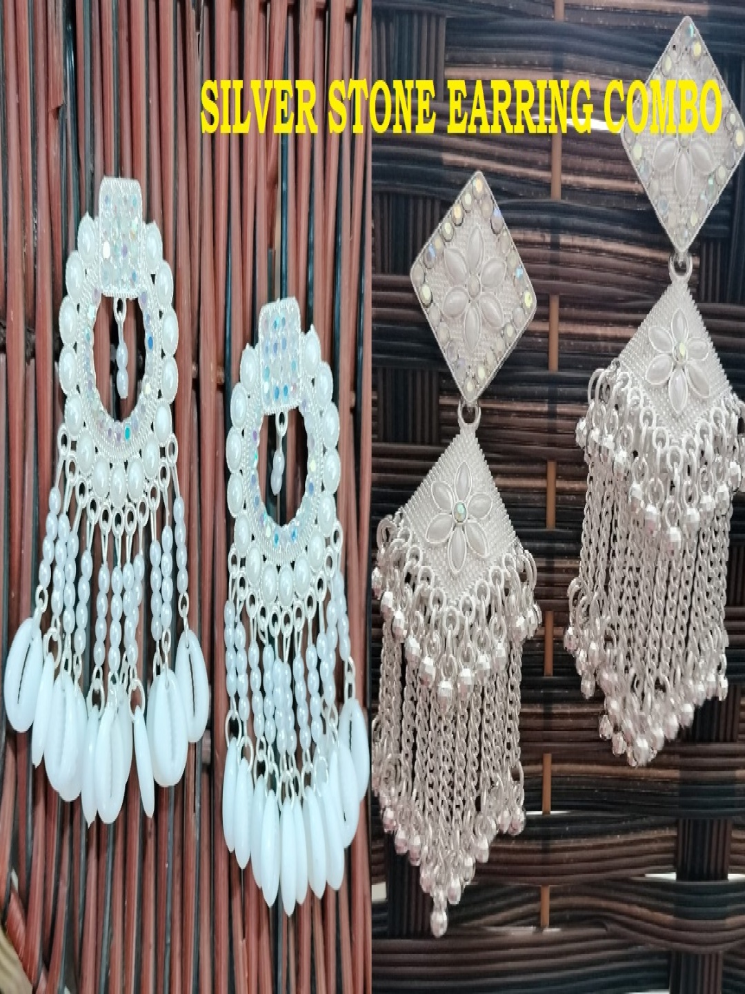 

JMBW INTERNATIONAL Silver-Plated Artificial Beaded Geometric Shaped Drop Earrings