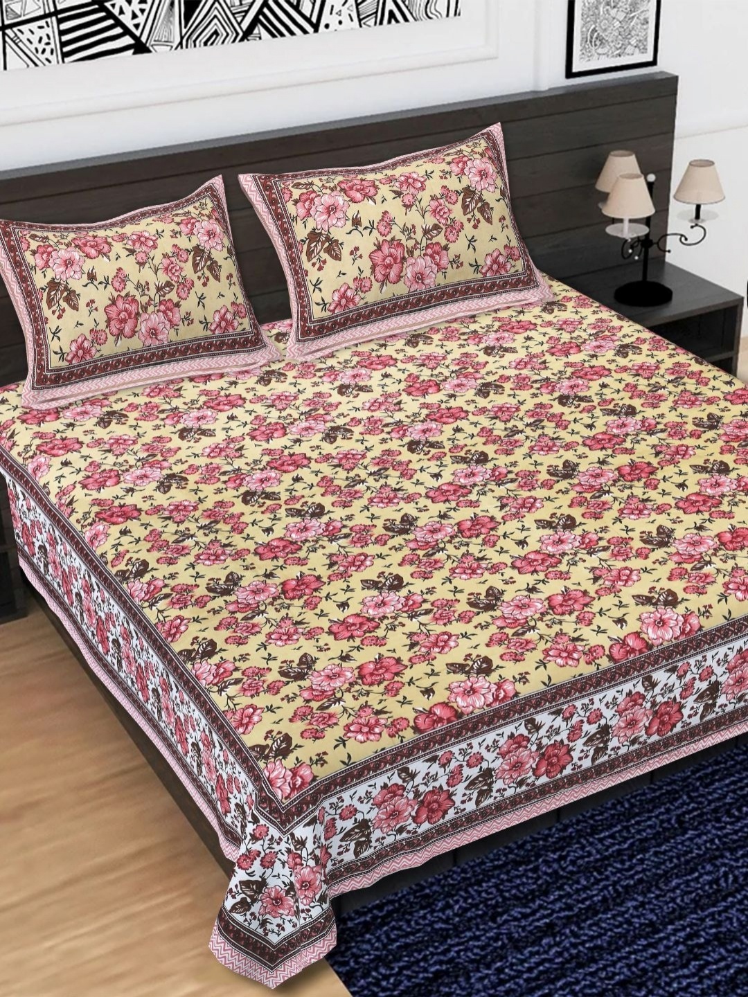

COLOURSBLOCK Pink & White Floral Printed Cotton 144 TC King Bedsheet Set 2.75 m x 2.35 m