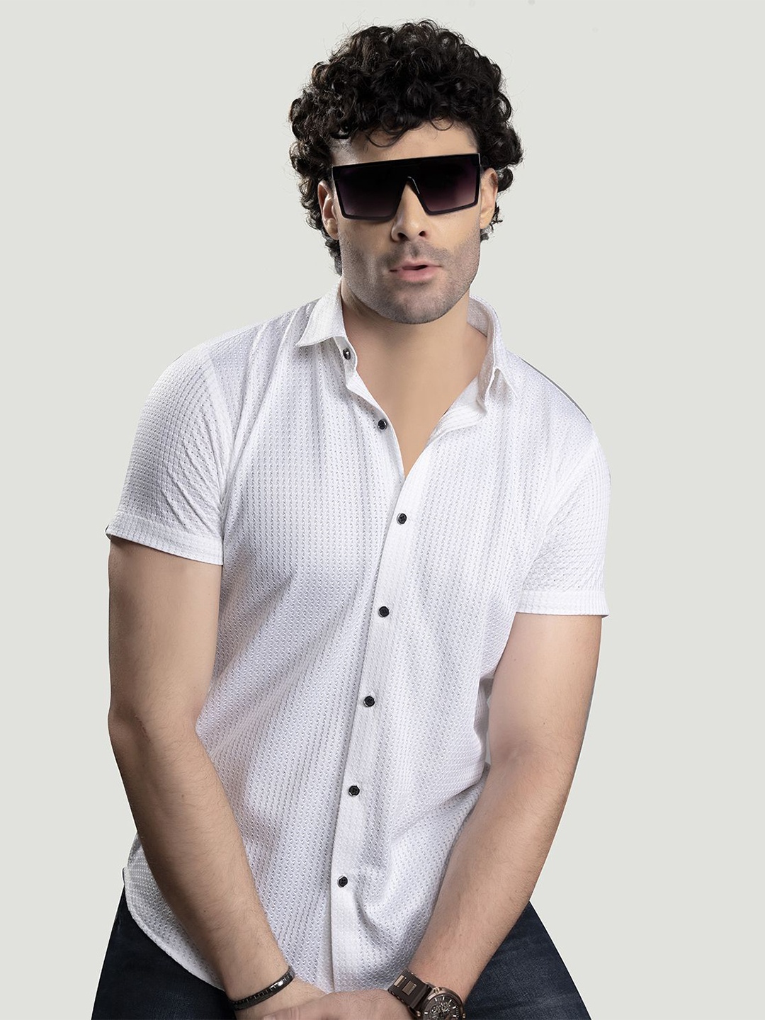

ALMATY Men Comfort Slim Fit Opaque Casual Shirt, White