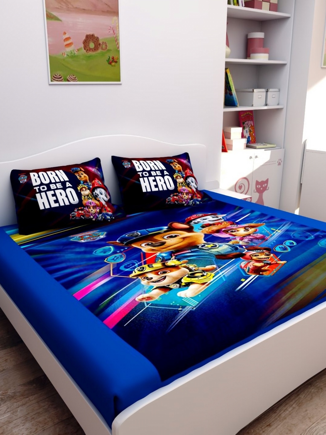 

Athom Living Blue & Brown Cartoon Characters 180 TC Queen Bedsheet with 2 Pillow Covers