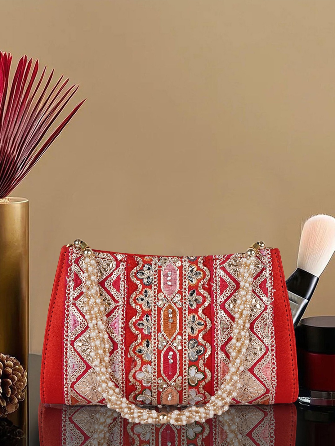 

PLANX Embroidered Embellished Potli Clutch, Red