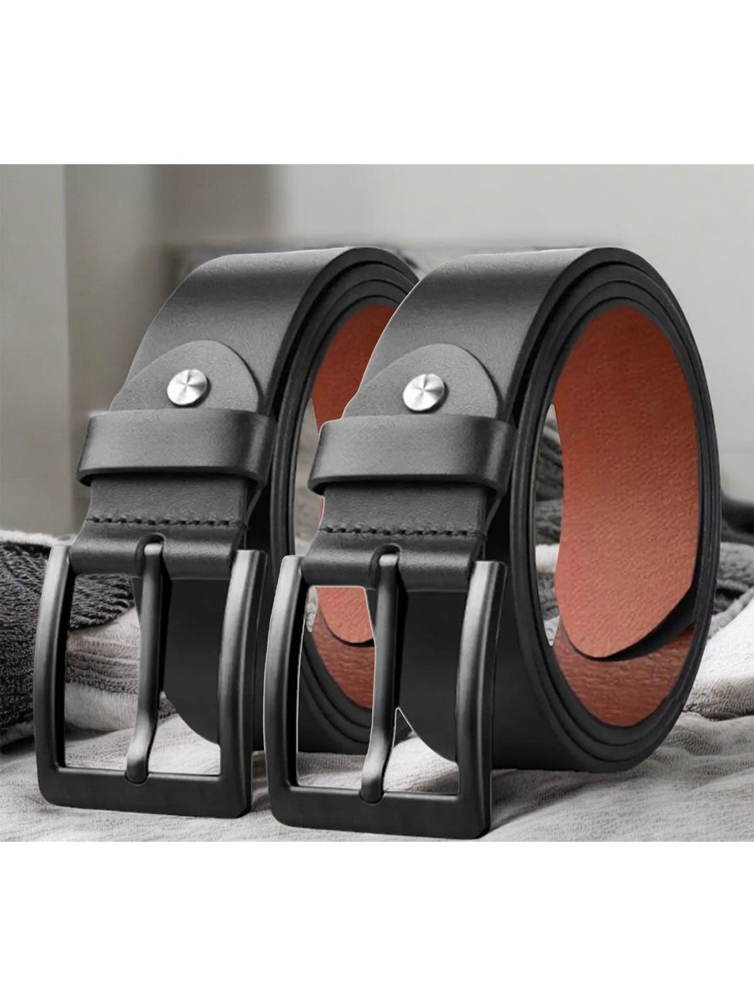 

The Roadster Lifestyle Co Set Of 2 Leather Formal Belts, Black