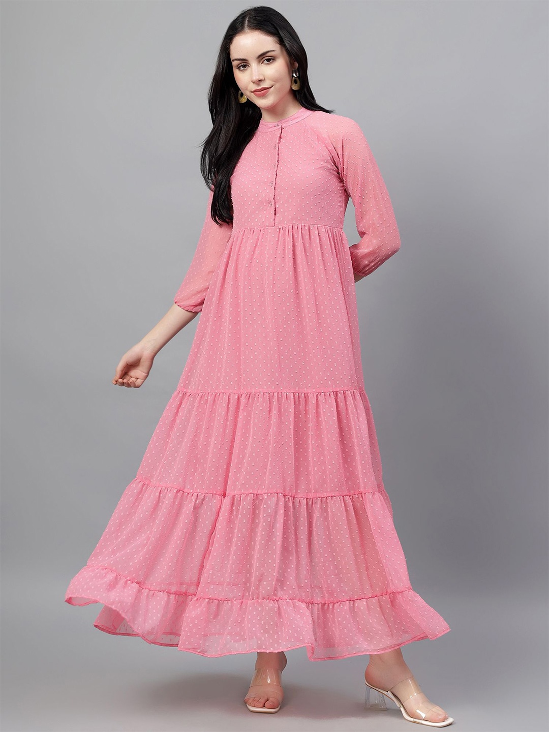 

BAESD Puff Sleeve Fit & Flare Maxi Dress, Pink