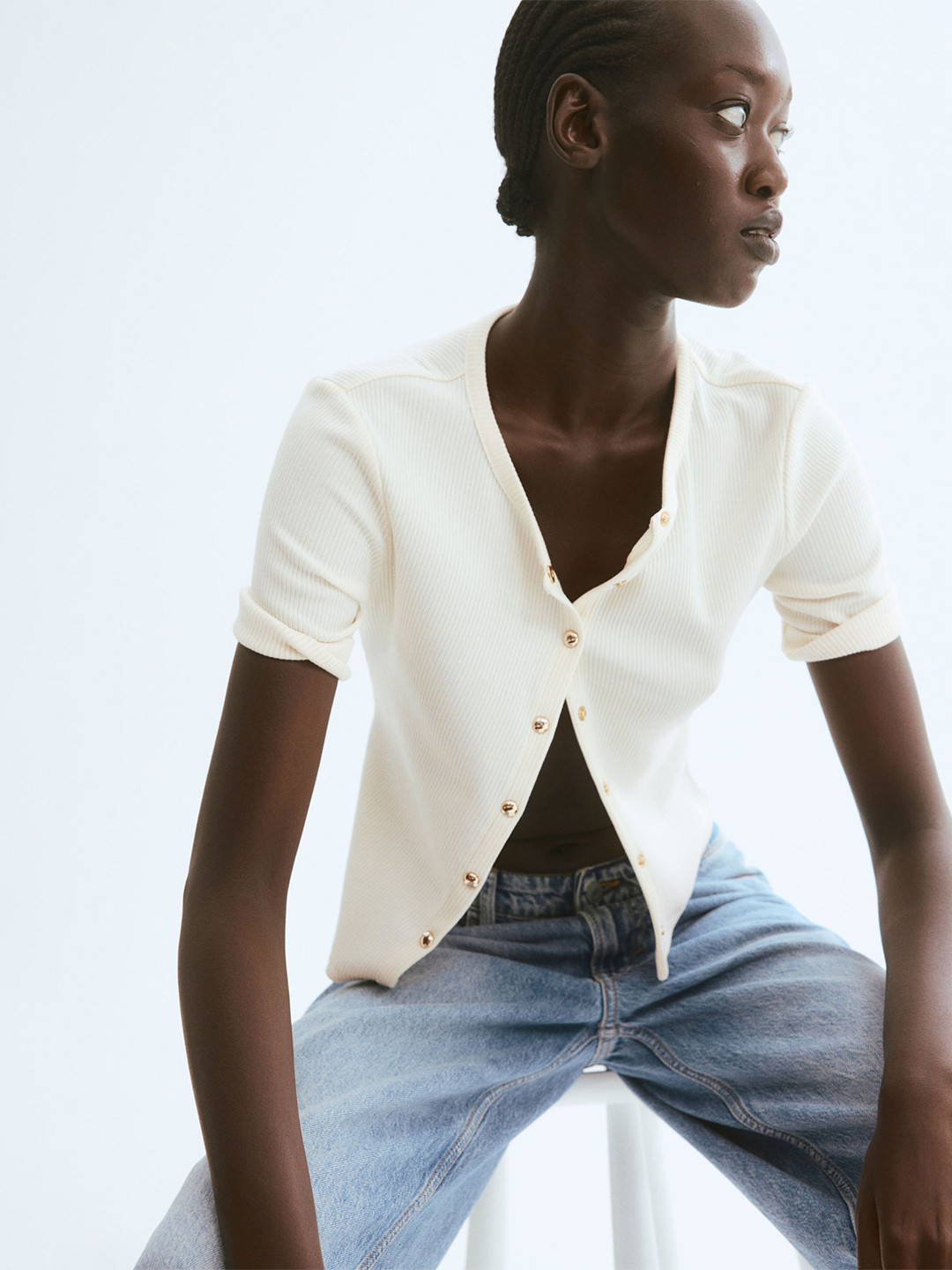 

H&M Ribbed Jersey Cardigan, Beige
