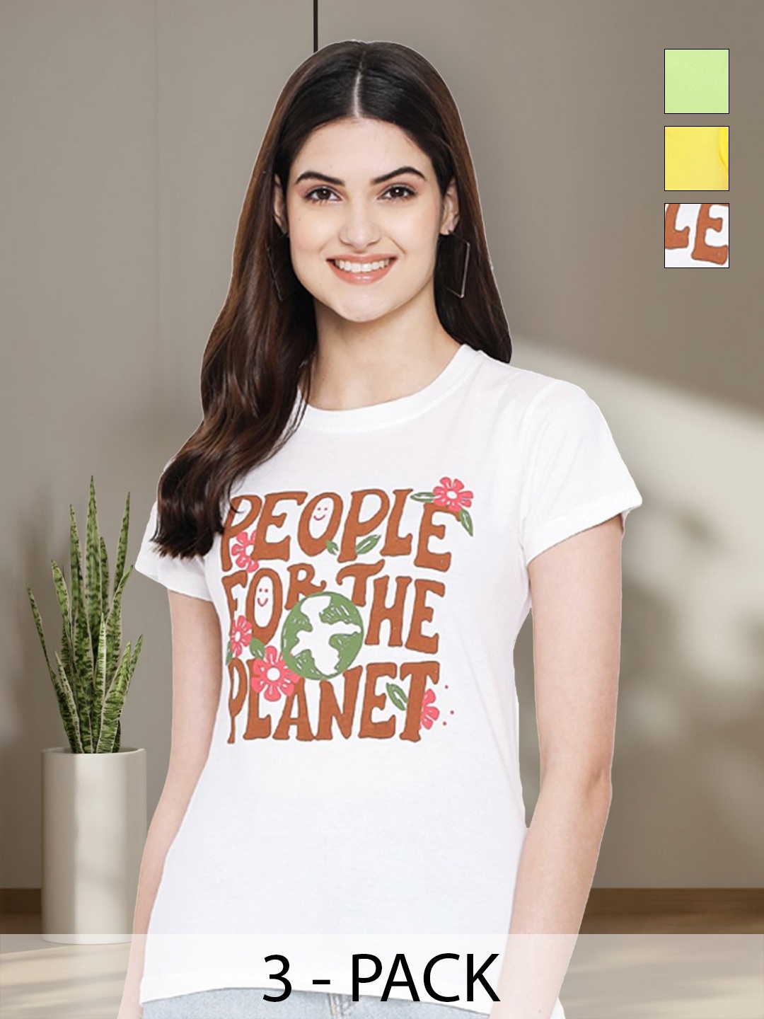 

Tromko Women Typography 3 Printed Applique T-shirt, Multi
