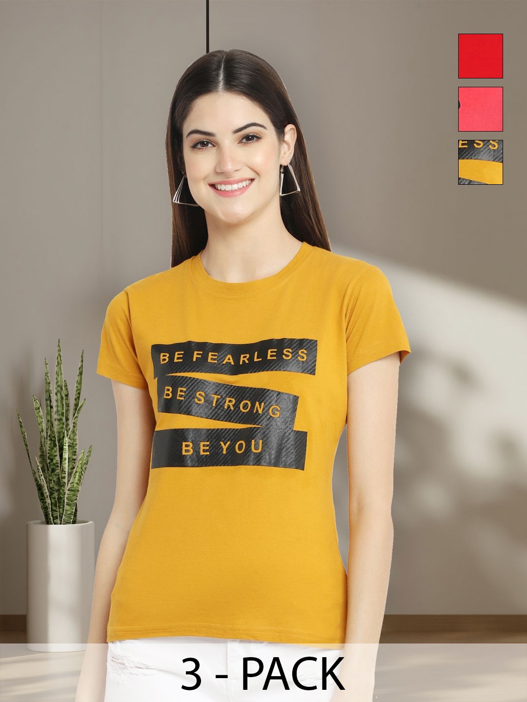 

Tromko Women Typography 3 Printed Applique T-shirt, Multi