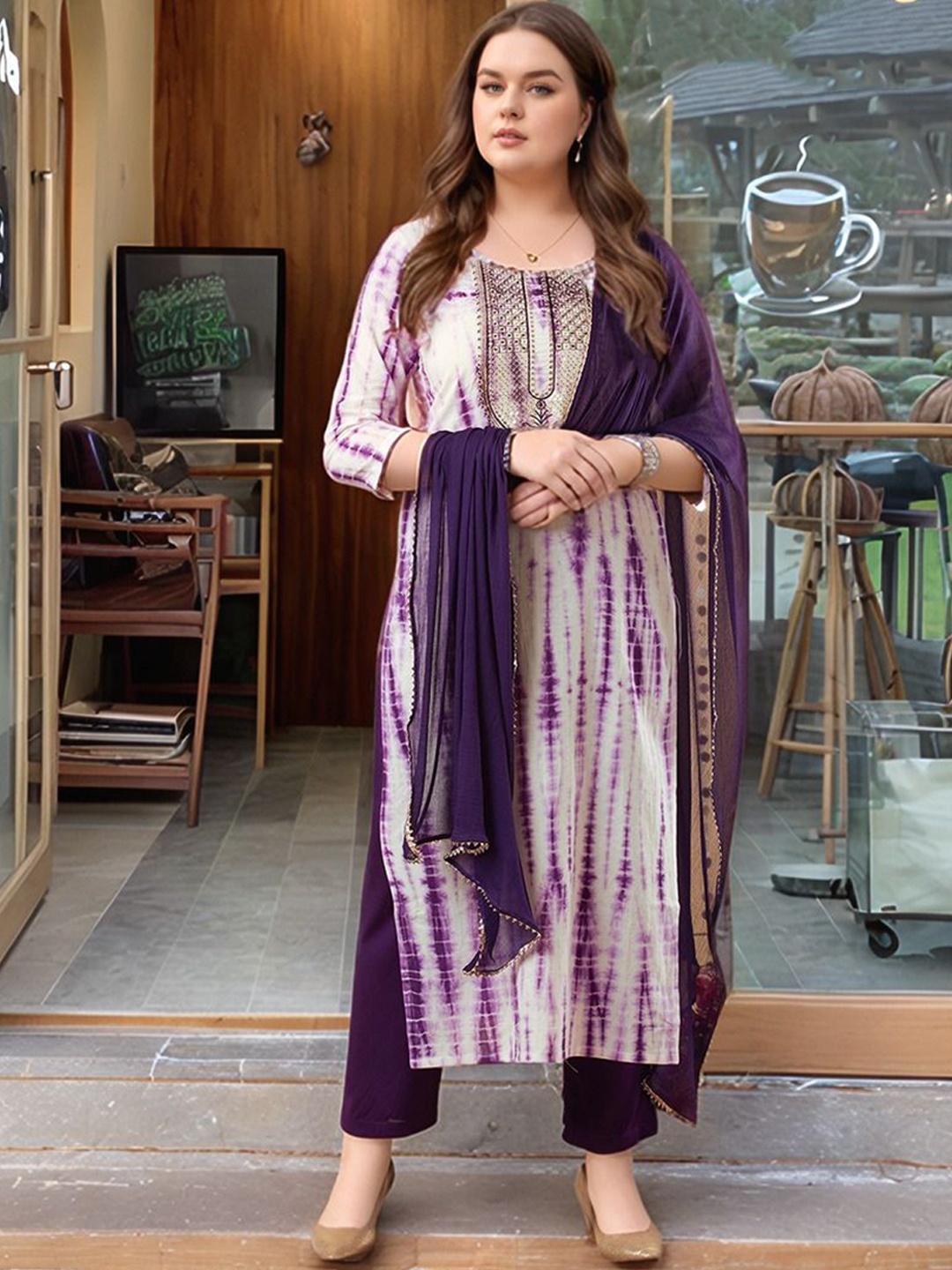 

Anni Designer Women Printed Regular Kurta with Trousers & With Dupatta, Purple