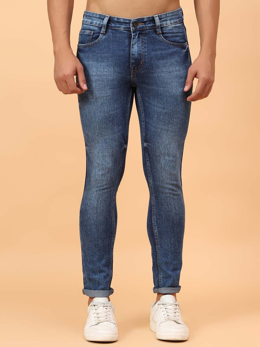 

Mast & Harbour Men Micheal Slim Fit Heavy Fade Stretchable Jeans, Blue