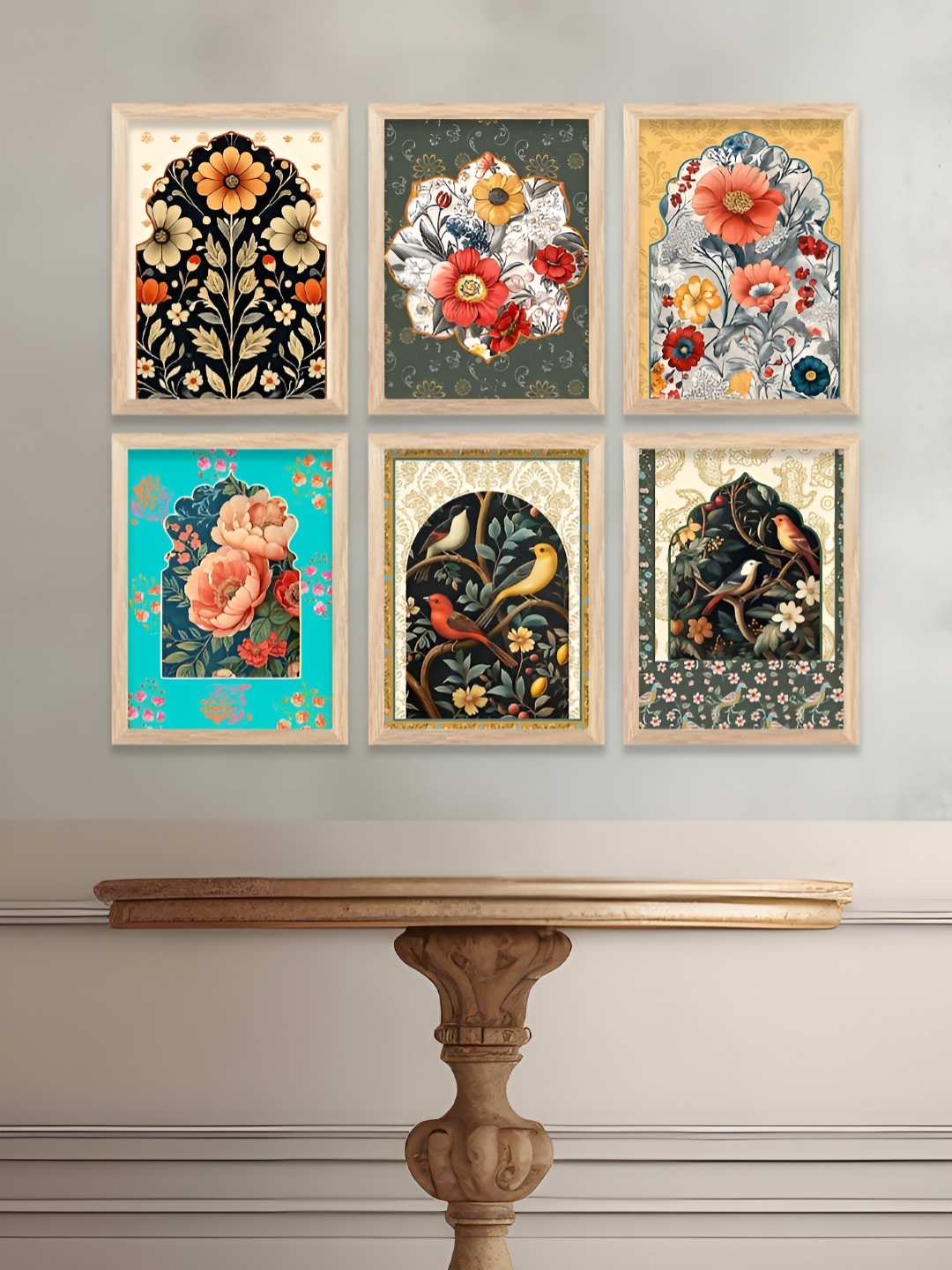 

WALLLANE Brown & Blue 6 and more Piece Wood Floral and Botanical Wall Paintings