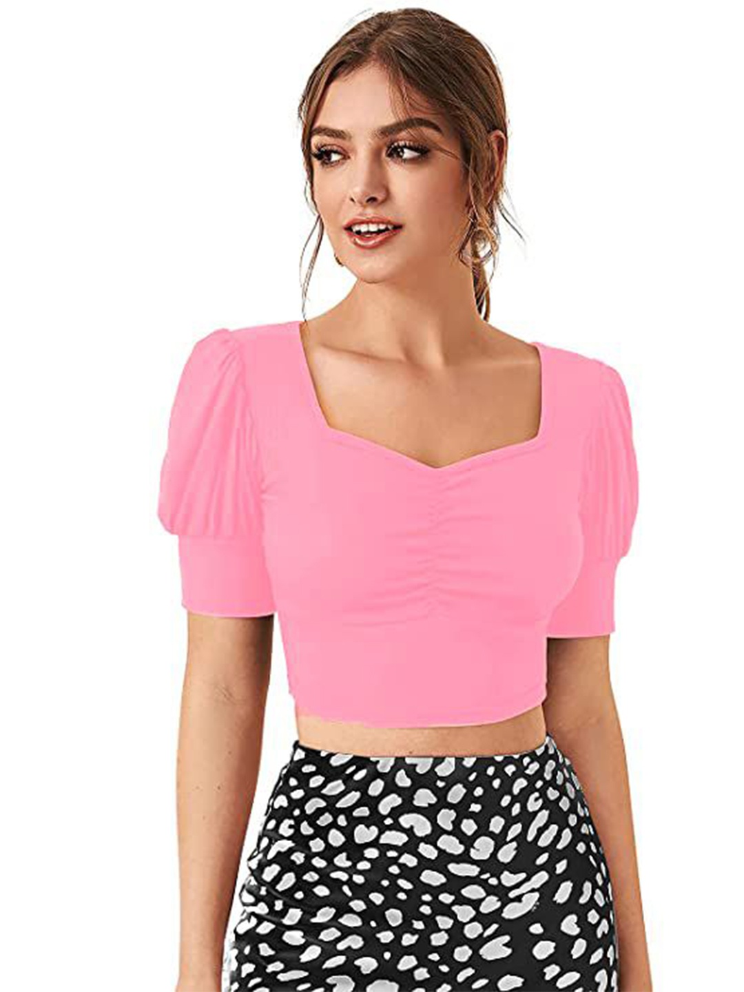 

Projas Sweetheart Neck Crop Top, Pink