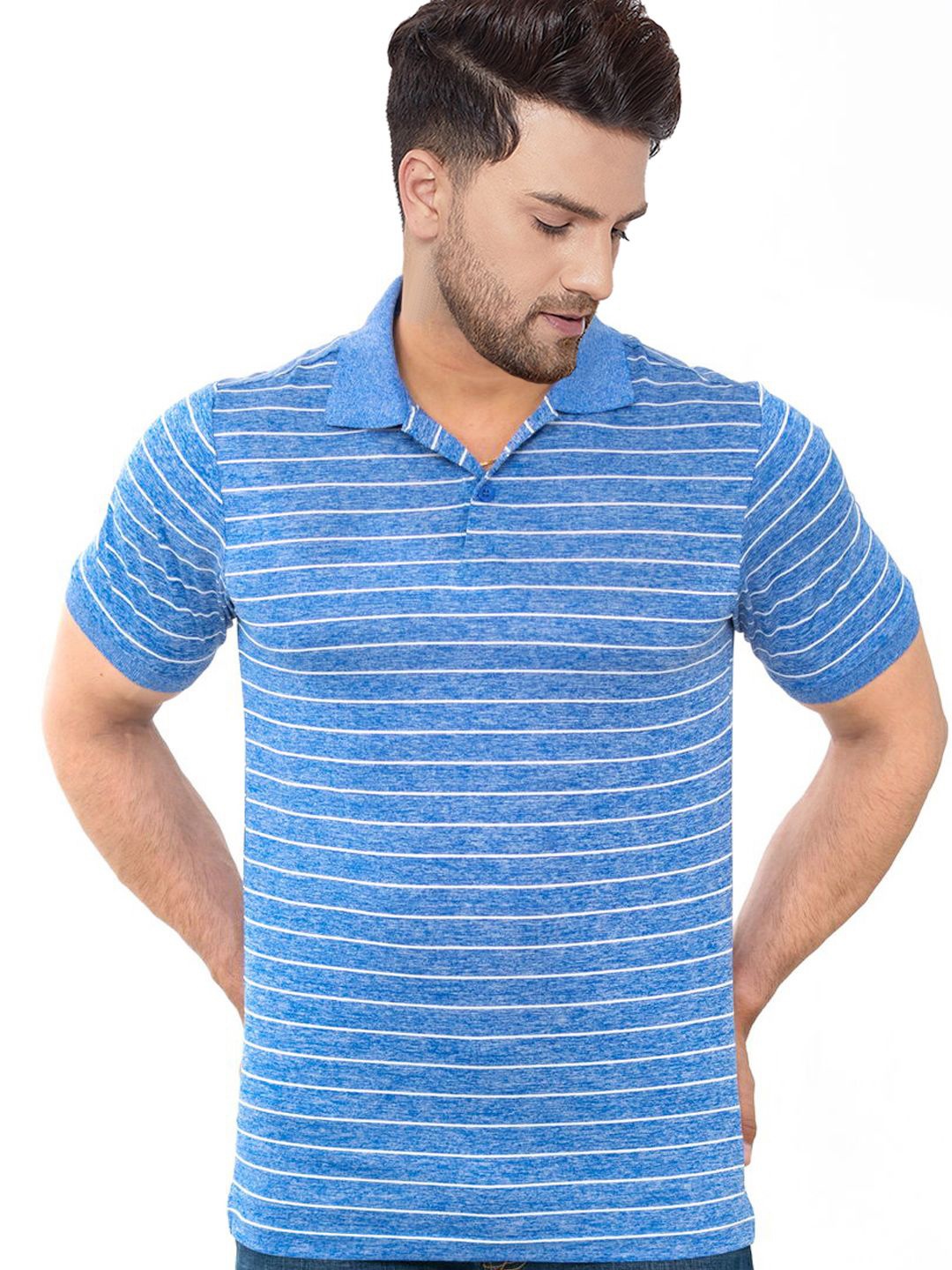 

Bishop Cotton Men Striped Polo Collar Pockets T-shirt, Blue