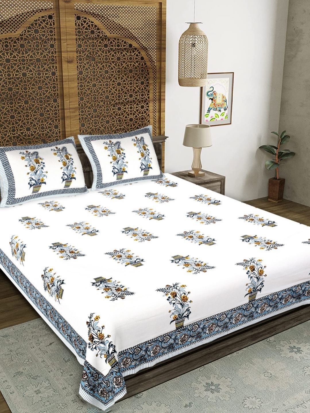 

COLOURSBLOCK White & Grey Floral 180 TC King Bedsheet with 2 Pillow Covers