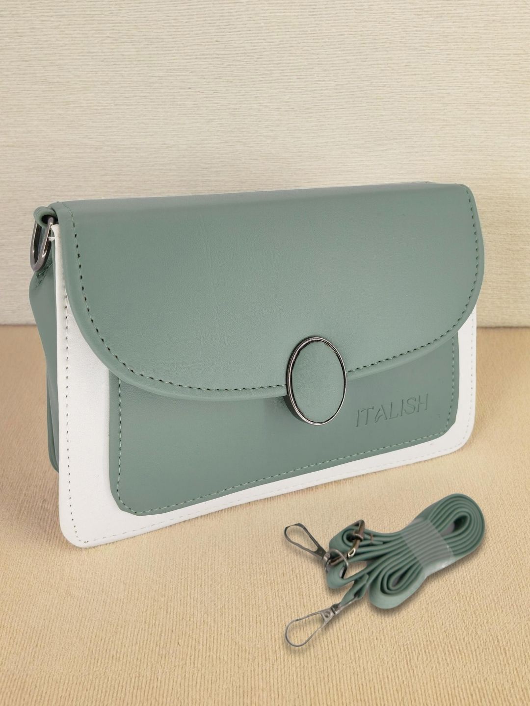 

ITALISH Leather Structured Sling Bag, Green