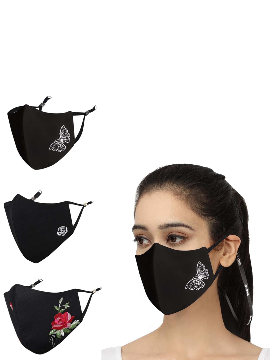 

MASQ Pack Of 3 Organic Cotton 4-Layered Dust Production Masks, Black
