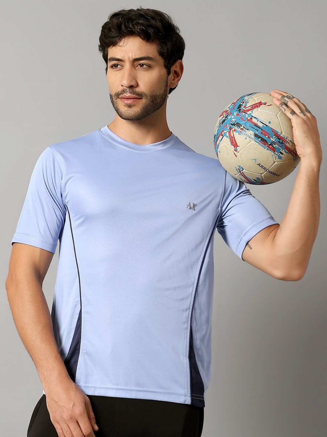 

AUXAMIS Men Colourblocked Pockets T-shirt, Blue
