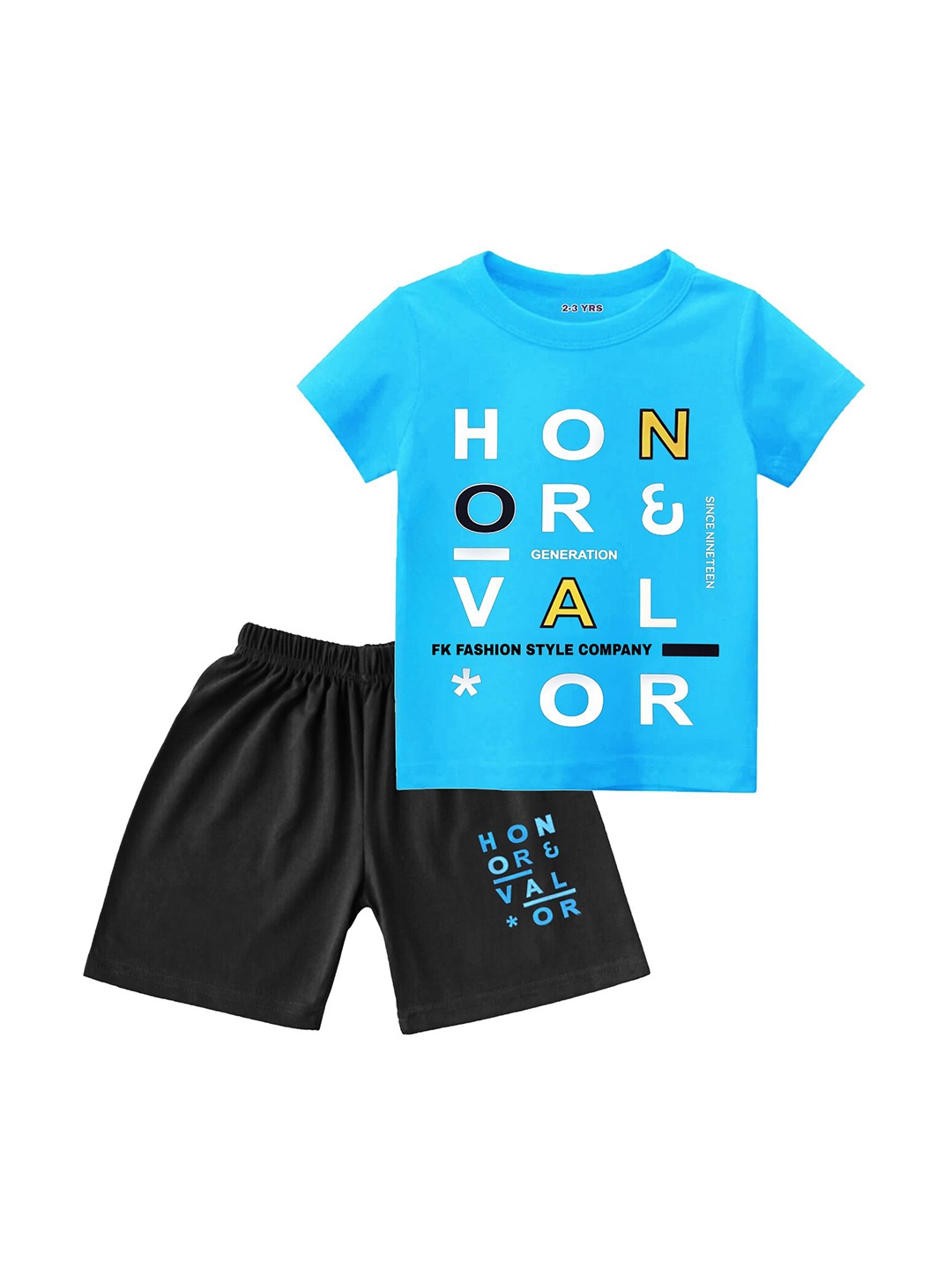 

FRENCH KLEIDER Infants Printed Round Neck Pure Cotton T-shirt With Shorts, Blue