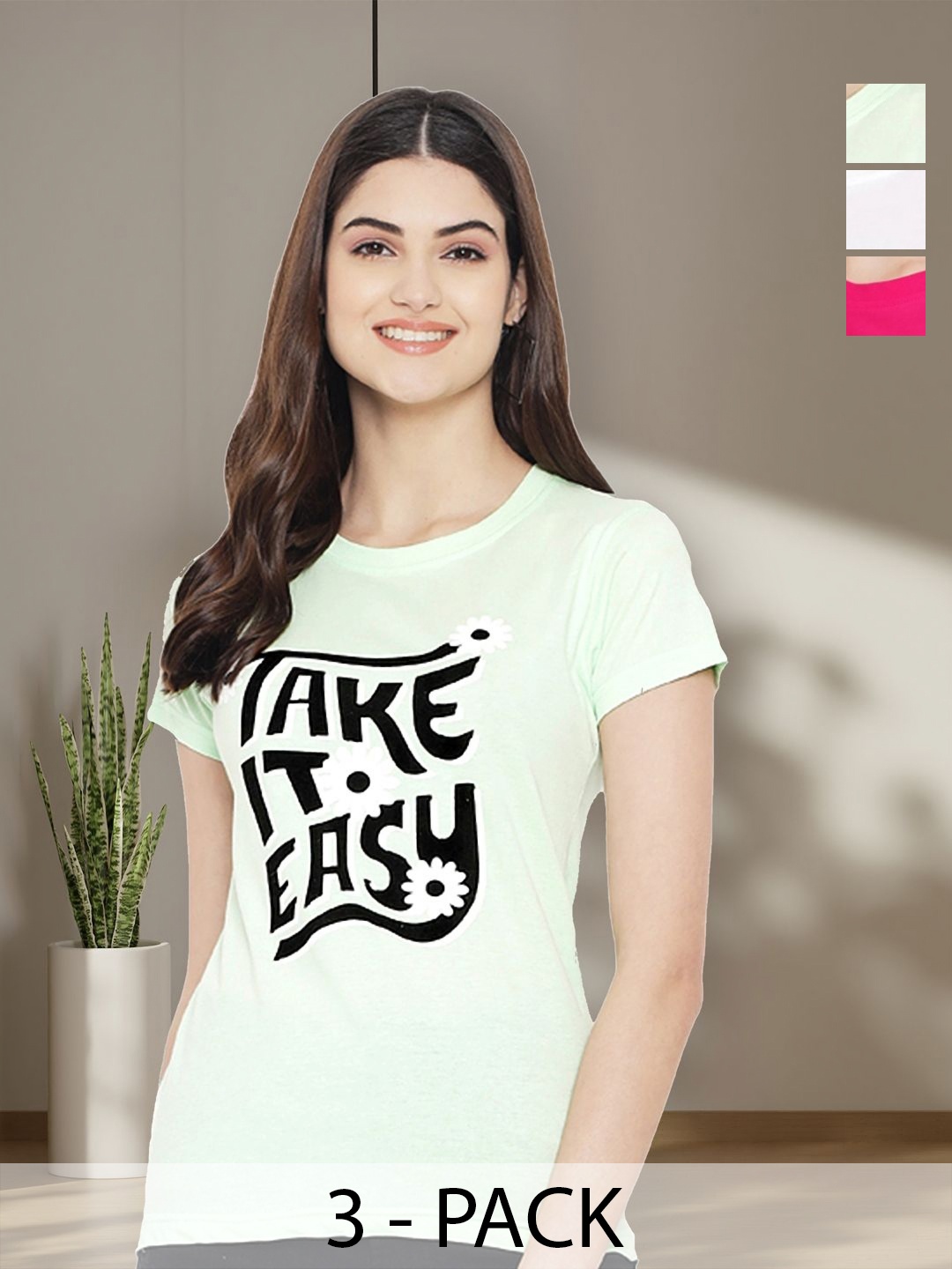 

Tromko Women Typography 3 Printed Applique T-shirt, Multi