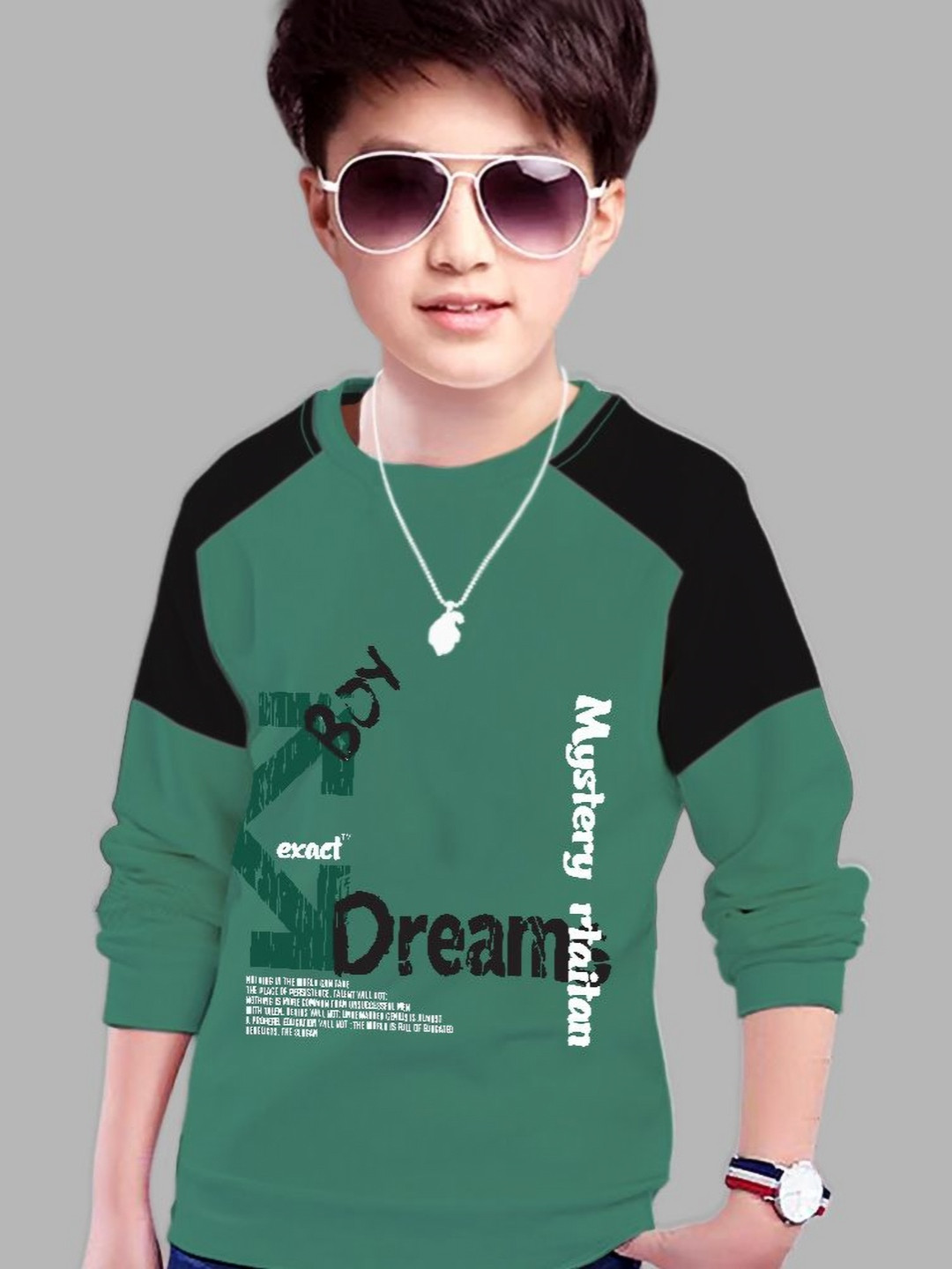

MYEONN Boys Typography Printed T-shirt, Green