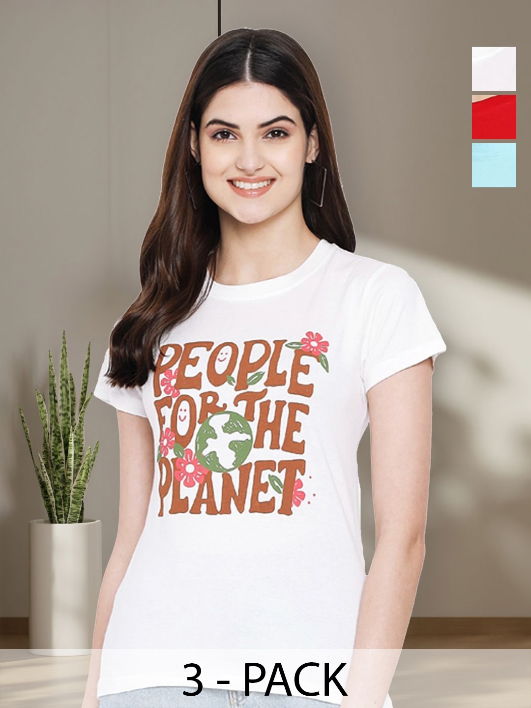 

Tromko Women Typography 3 Printed Applique T-shirt, Multi