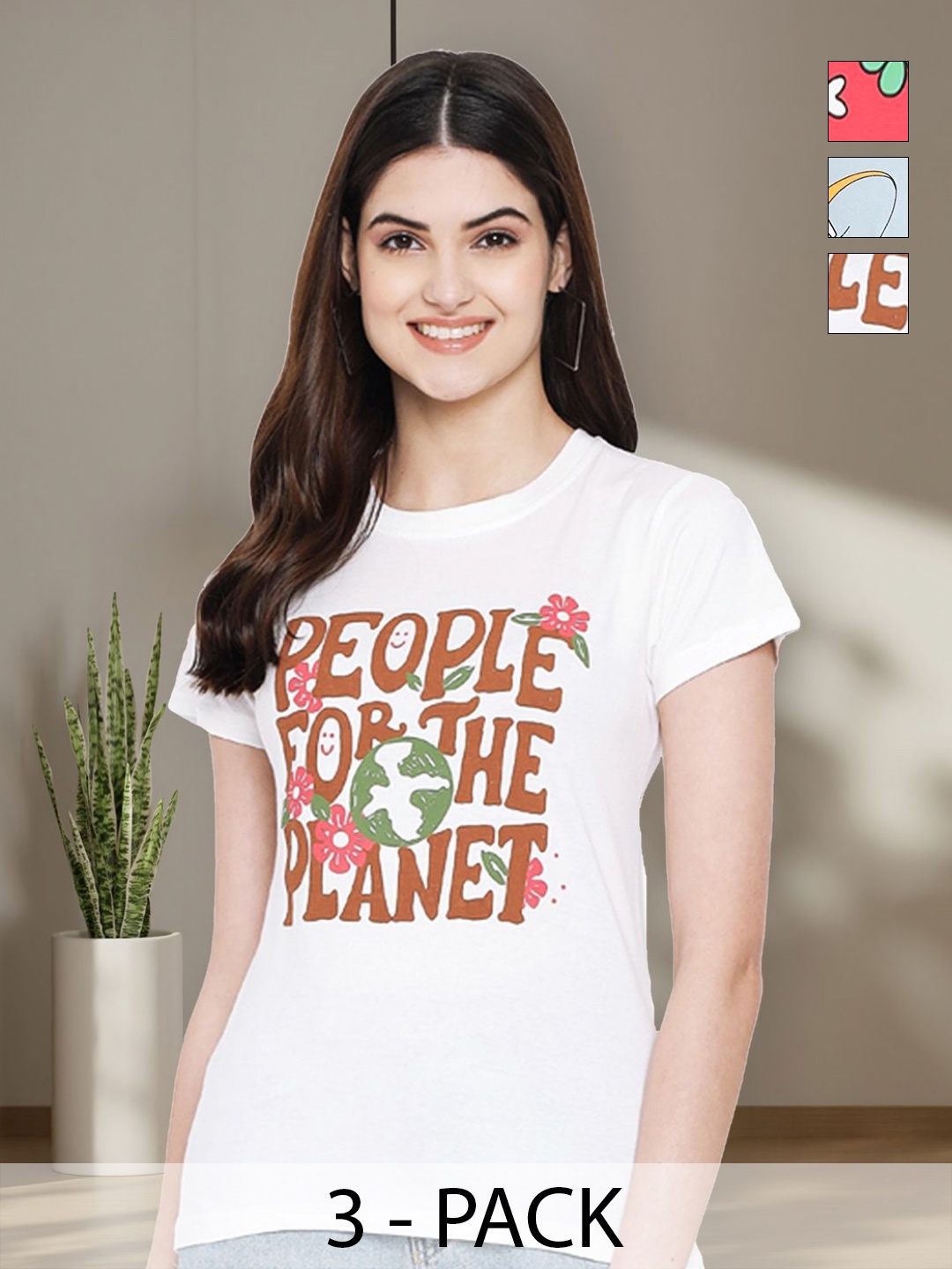 

Tromko Women Typography 3 Printed Applique T-shirt, Multi