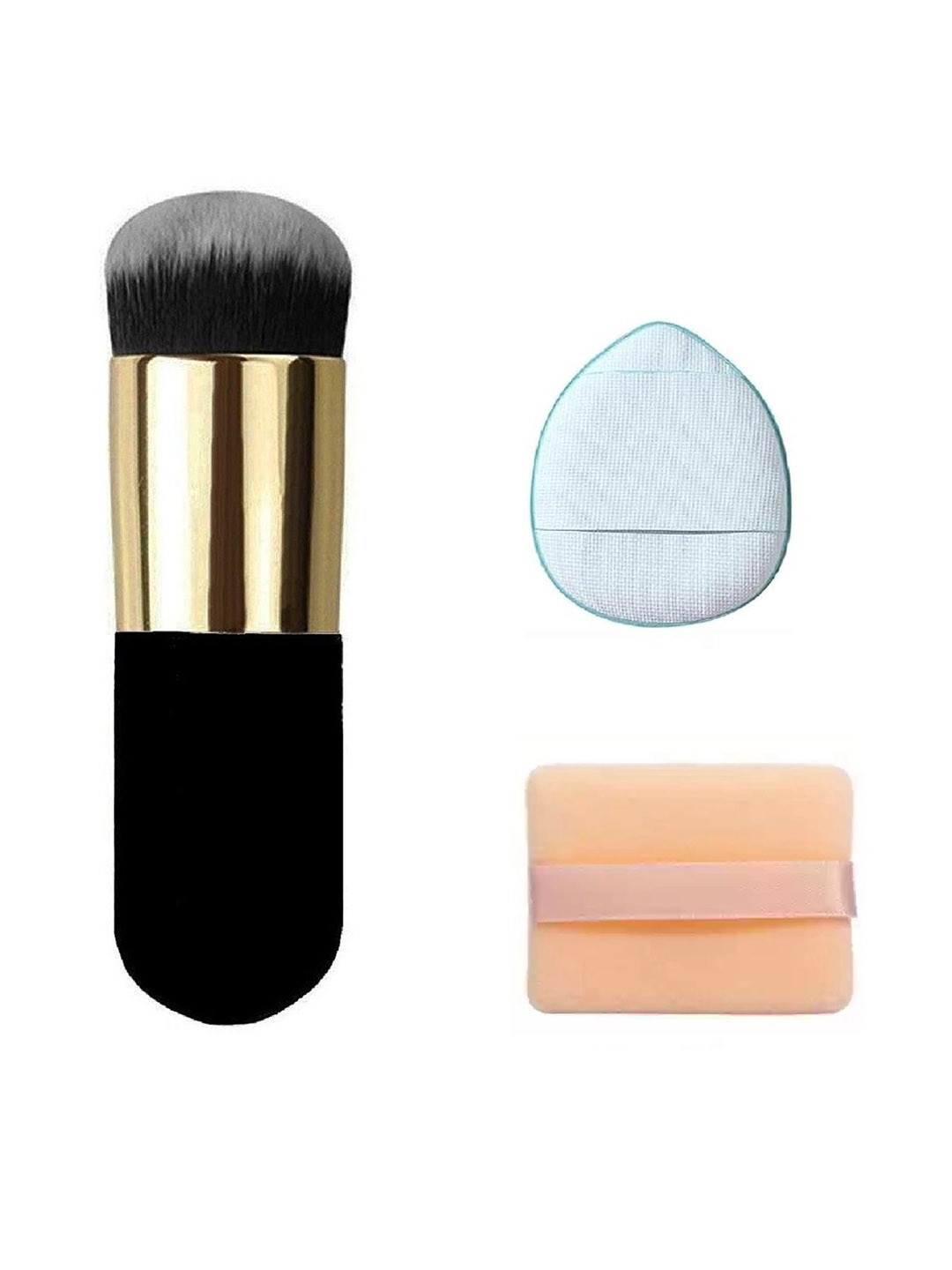 

Facejewel Set Of 3 Kabuki Makeup Brush With Pizza & Square Puff, Black