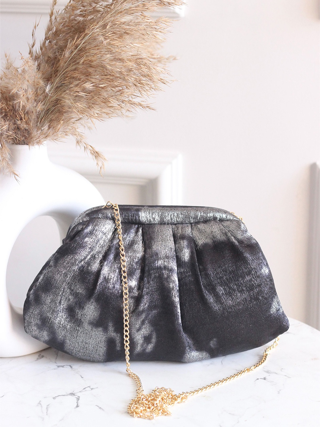 

BOXWISH BY BHUMIKA Printed Half Moon Clutch, Black