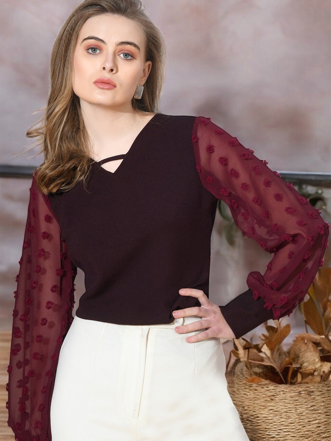 

Arbiter Collection Women Cuffed Sleeves Top, Purple