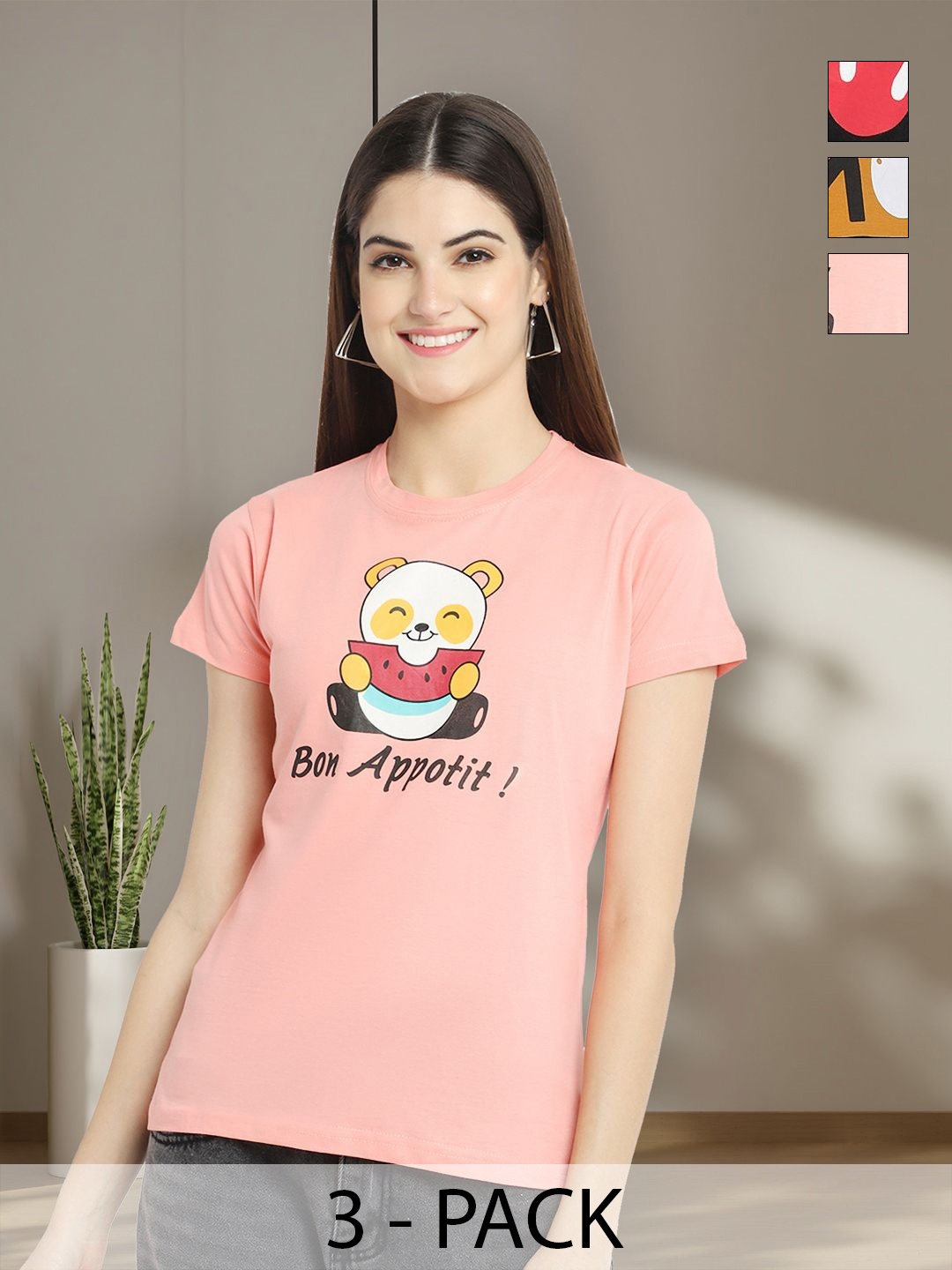 

Tromko Women Typography 3 Printed Applique T-shirt, Multi