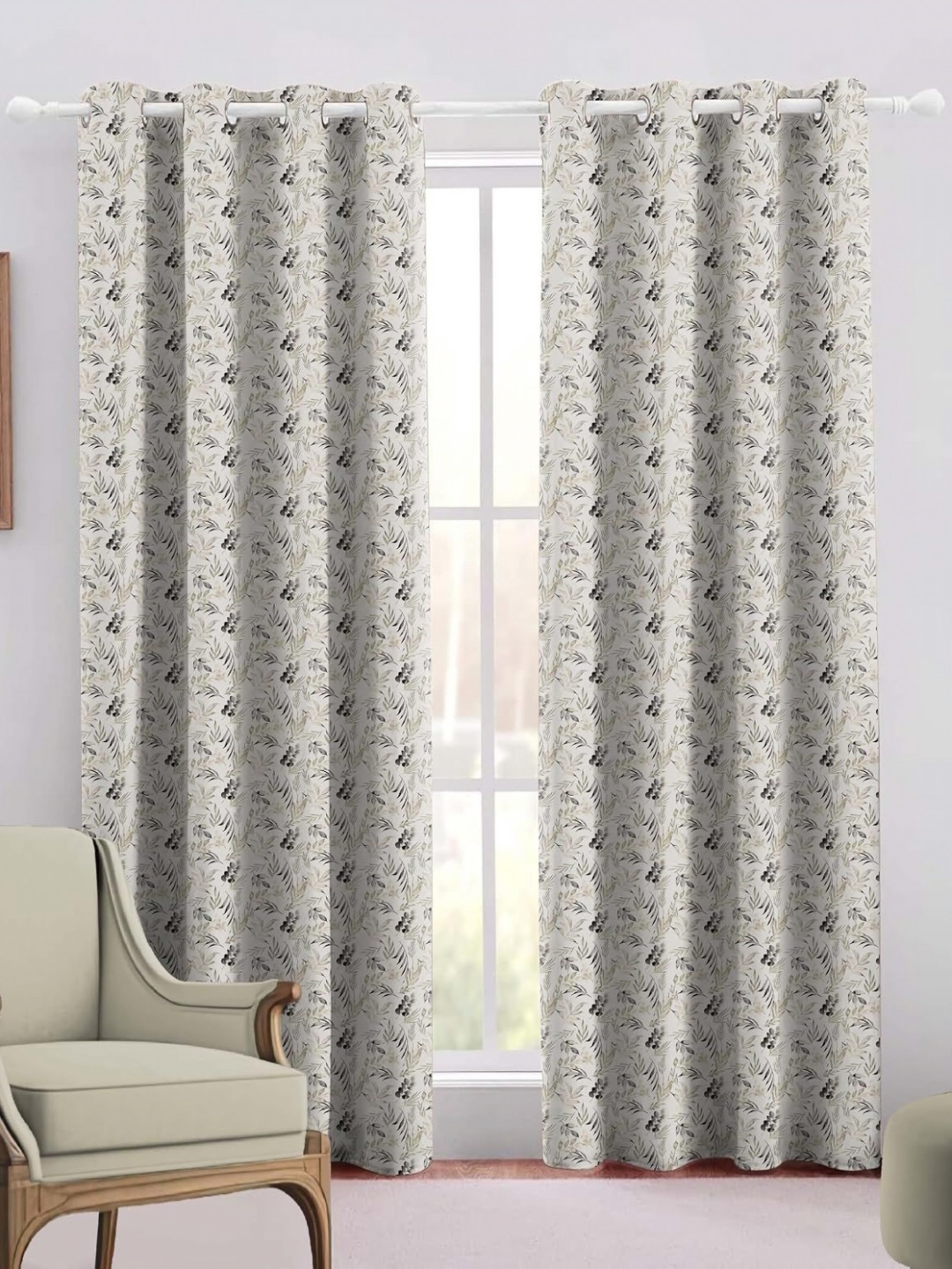 

Trance Home Linen Grey & Green Floral Door Curtain