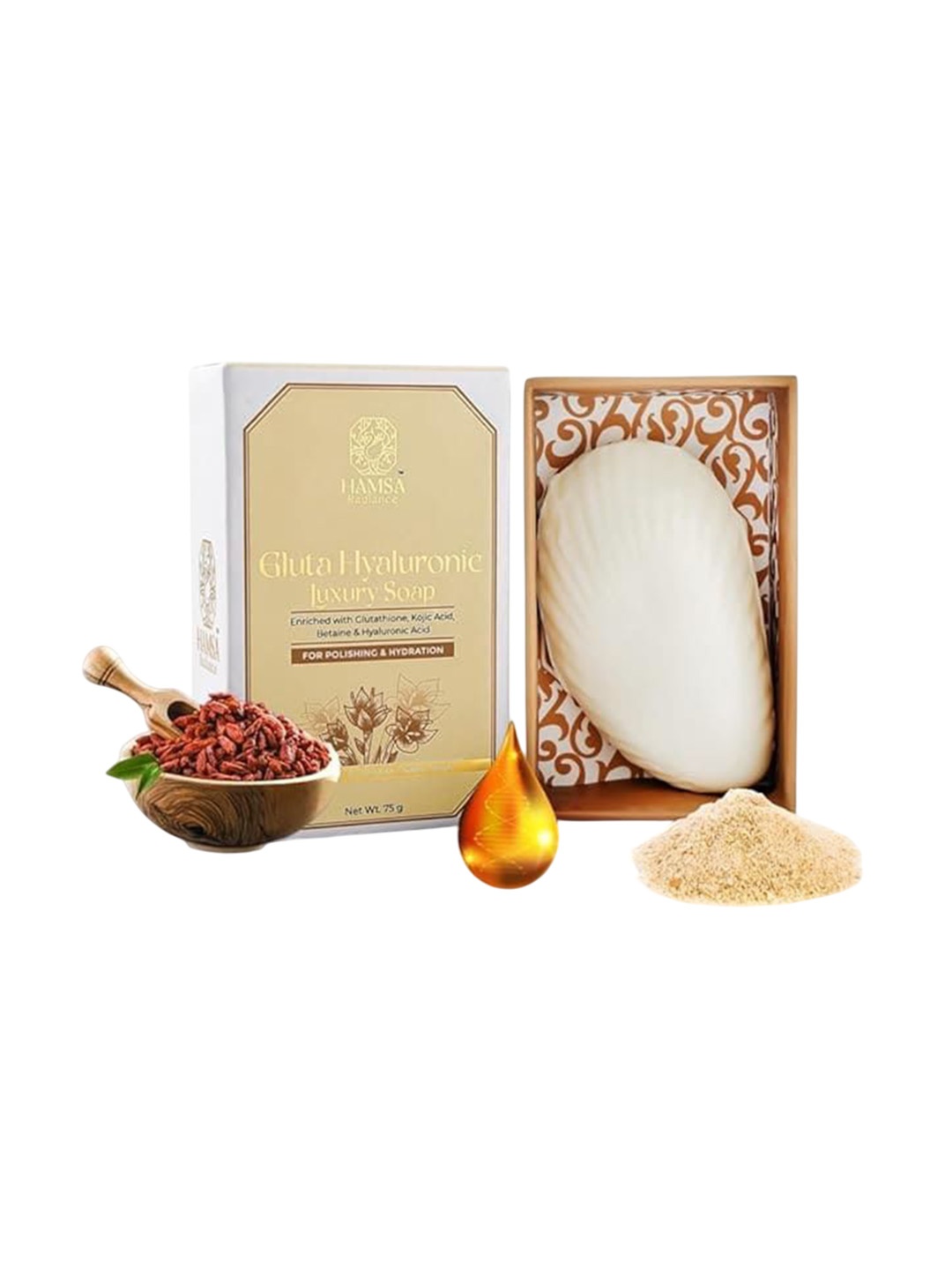 

HAMSA RADIANCE Gluta Hyaluronic Luxury Soap With Kojic Acid - 75 g, White