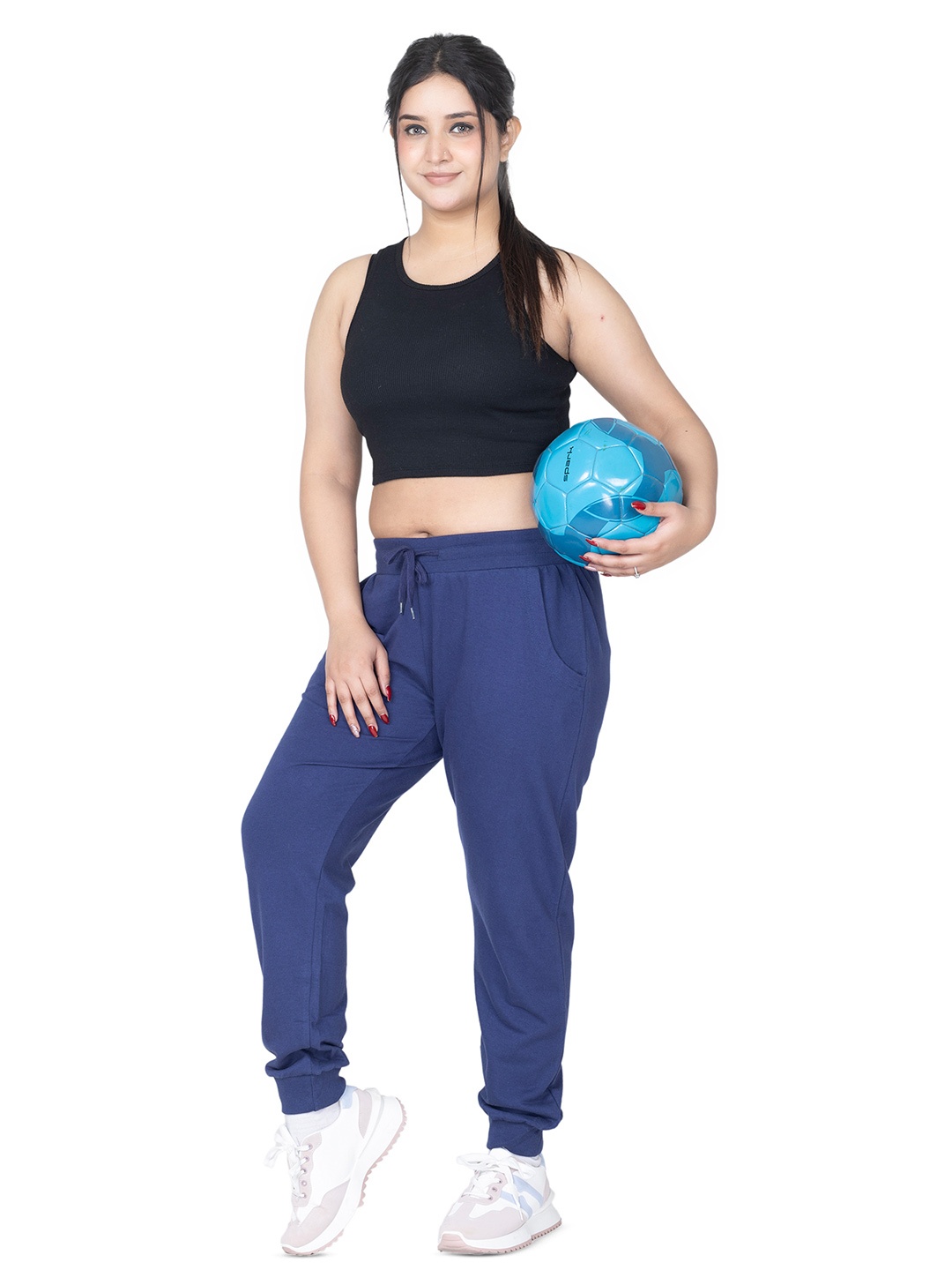 

SPORTIZM Women Mid Rise Cotton Joggers, Blue