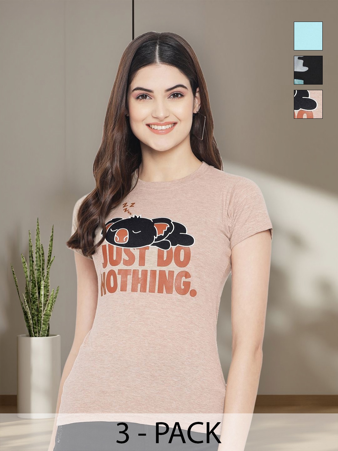 

Tromko Women Typography 3 Printed Applique T-shirt, Multi