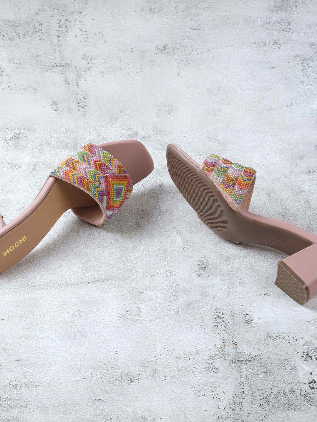 

Mochi Square Toe Block Sandals, Nude
