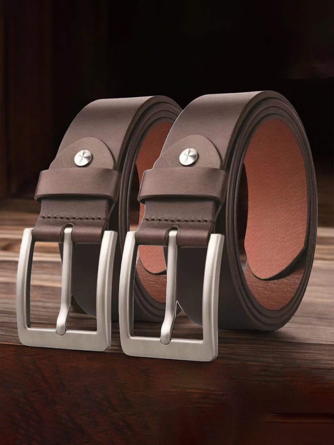 

The Roadster Lifestyle Co. Men Set Of 2 Leather Formal Belts, Brown