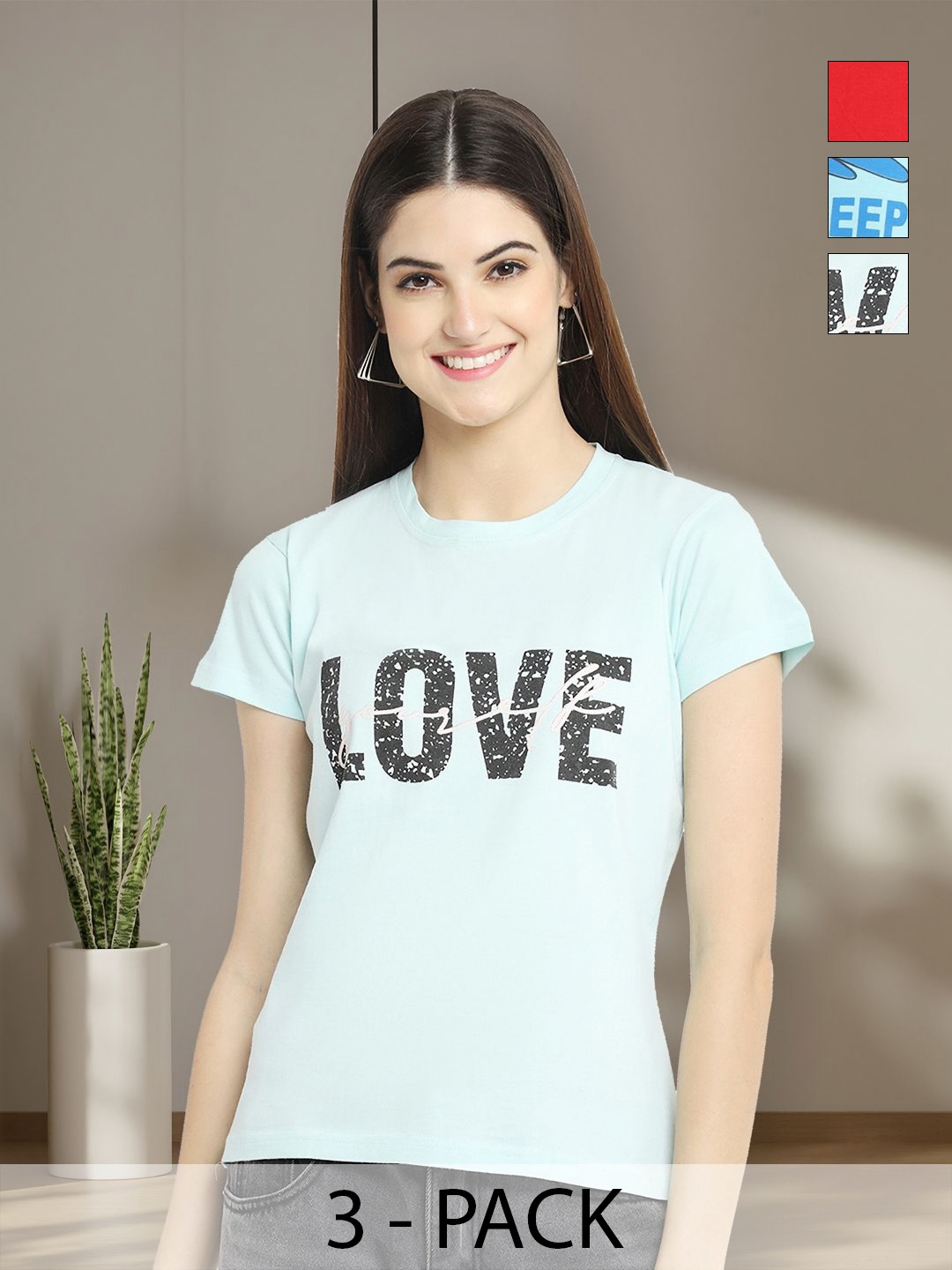 

Tromko Women Typography 3 Printed Applique T-shirt, Multi