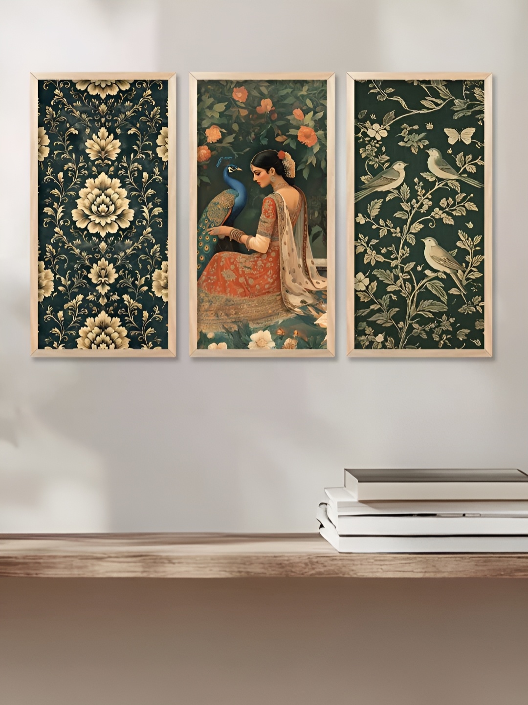 

WALLLANE Brown & Off White 3 Piece Wood Abstract Wall Paintings