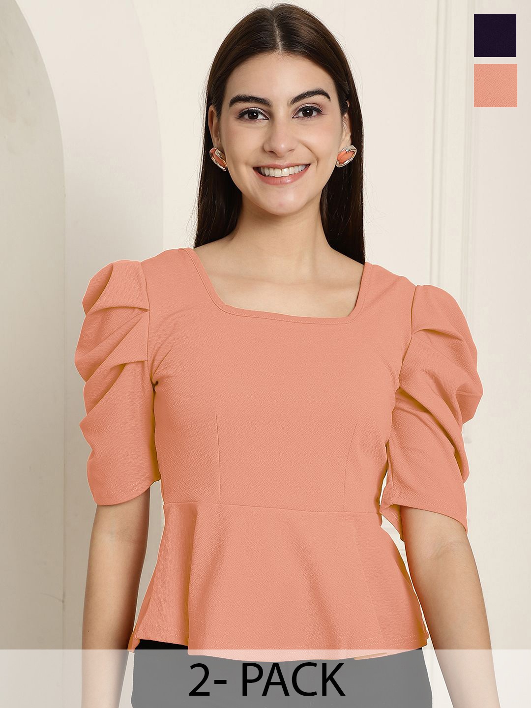 

Tromko Women Pack Of 2 Puff Sleeve Top, Multi