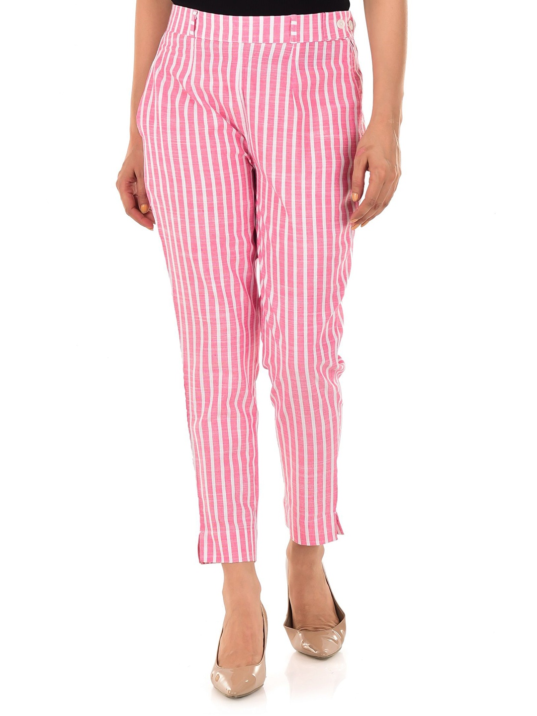 

ATARAH Striped Pure Cotton Trousers, Pink