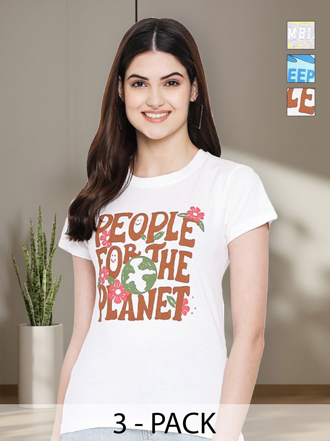 

Tromko Women Typography 3 Printed Applique T-shirt, Multi