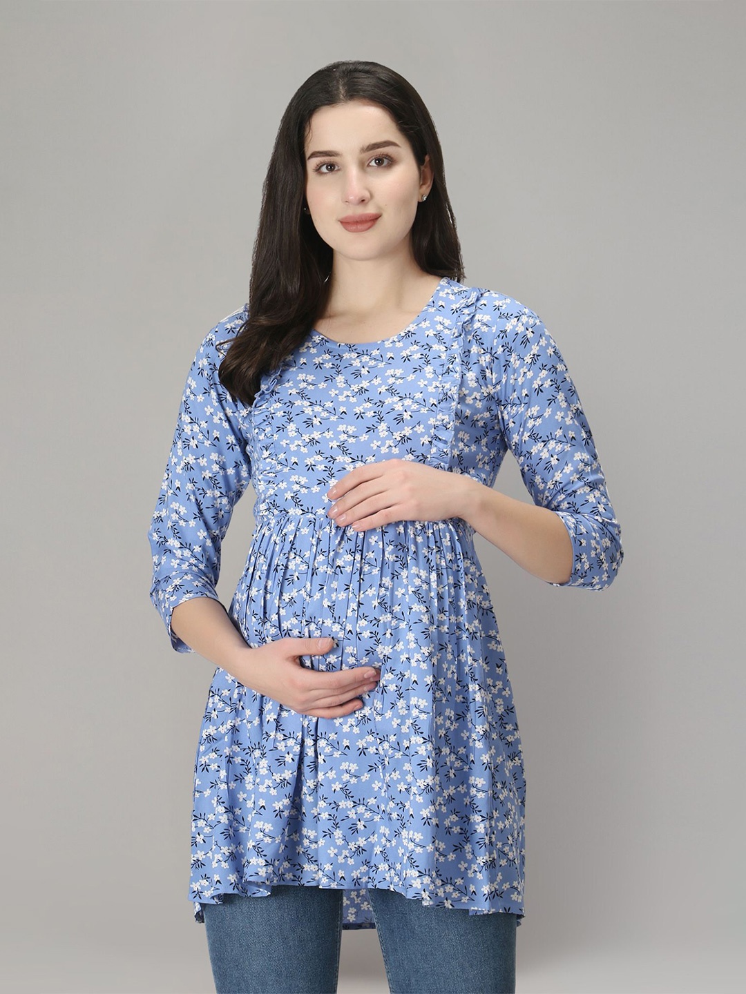 

Zuvino Floral Print Peplum Longline Top, Blue
