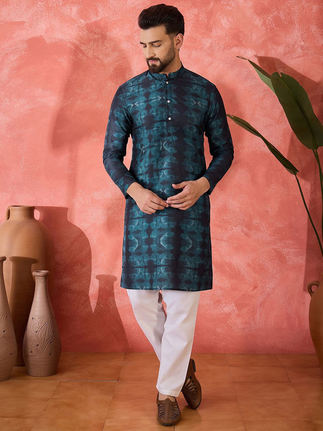 

Sangria Printed Mandarin Collar Straight Kurta, Blue