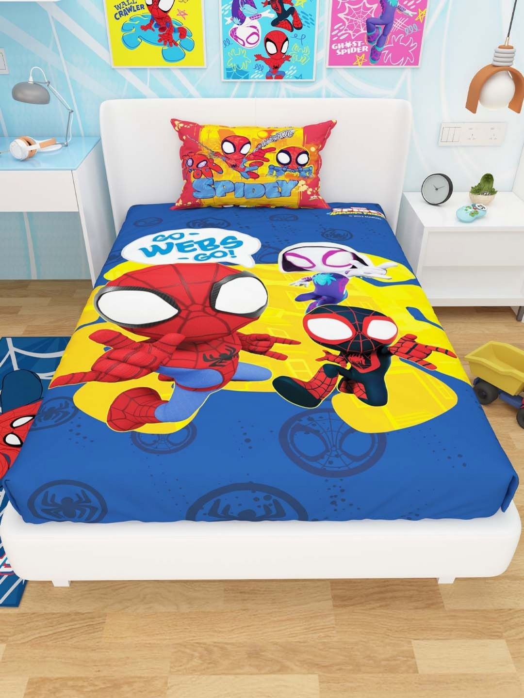 Athom Living Blue & Yellow Printed 180 TC Cotton Single Bedsheet Set 1.48 m x 2.23 m
