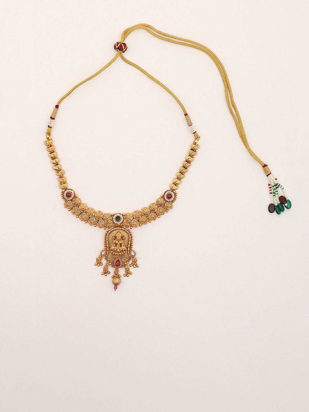 

Exotic India Stone Studded Goddess Lakshmi Necklace Set With Earrings, Gold