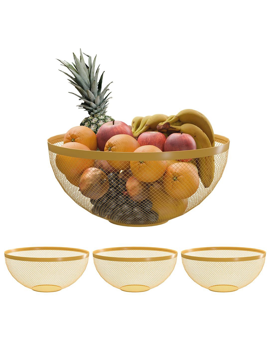 

Kuber Industries Gold Toned 4 Pieces Metal Fruit and Vegetable Baskets