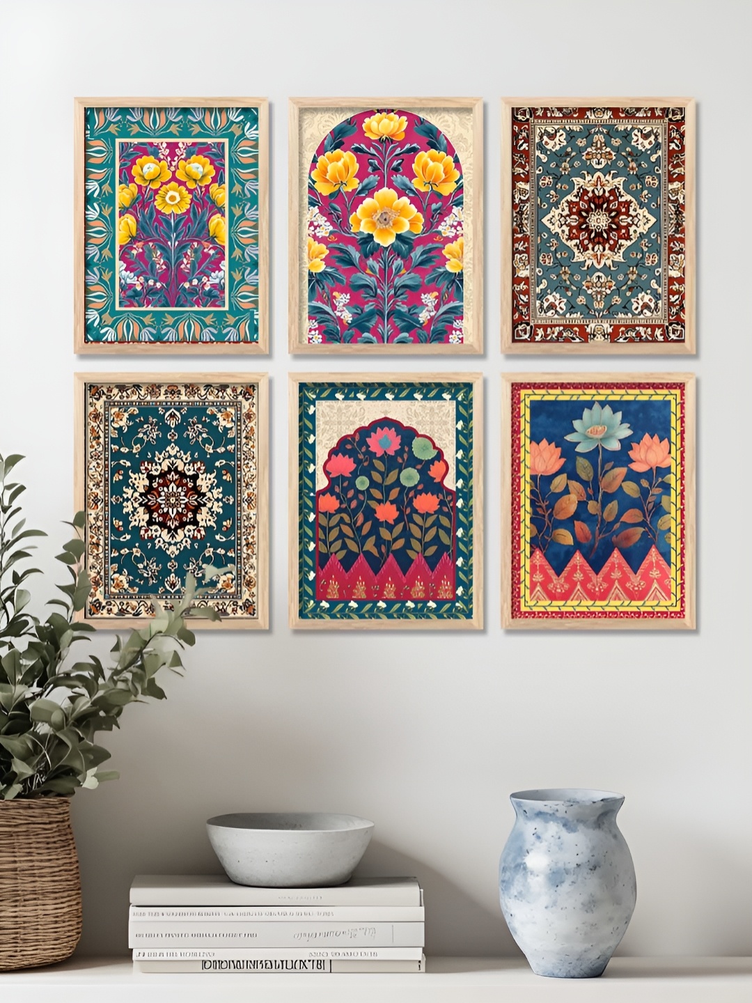 

WALLLANE Brown & Yellow 6 and more Piece Wood Floral and Botanical Wall Paintings