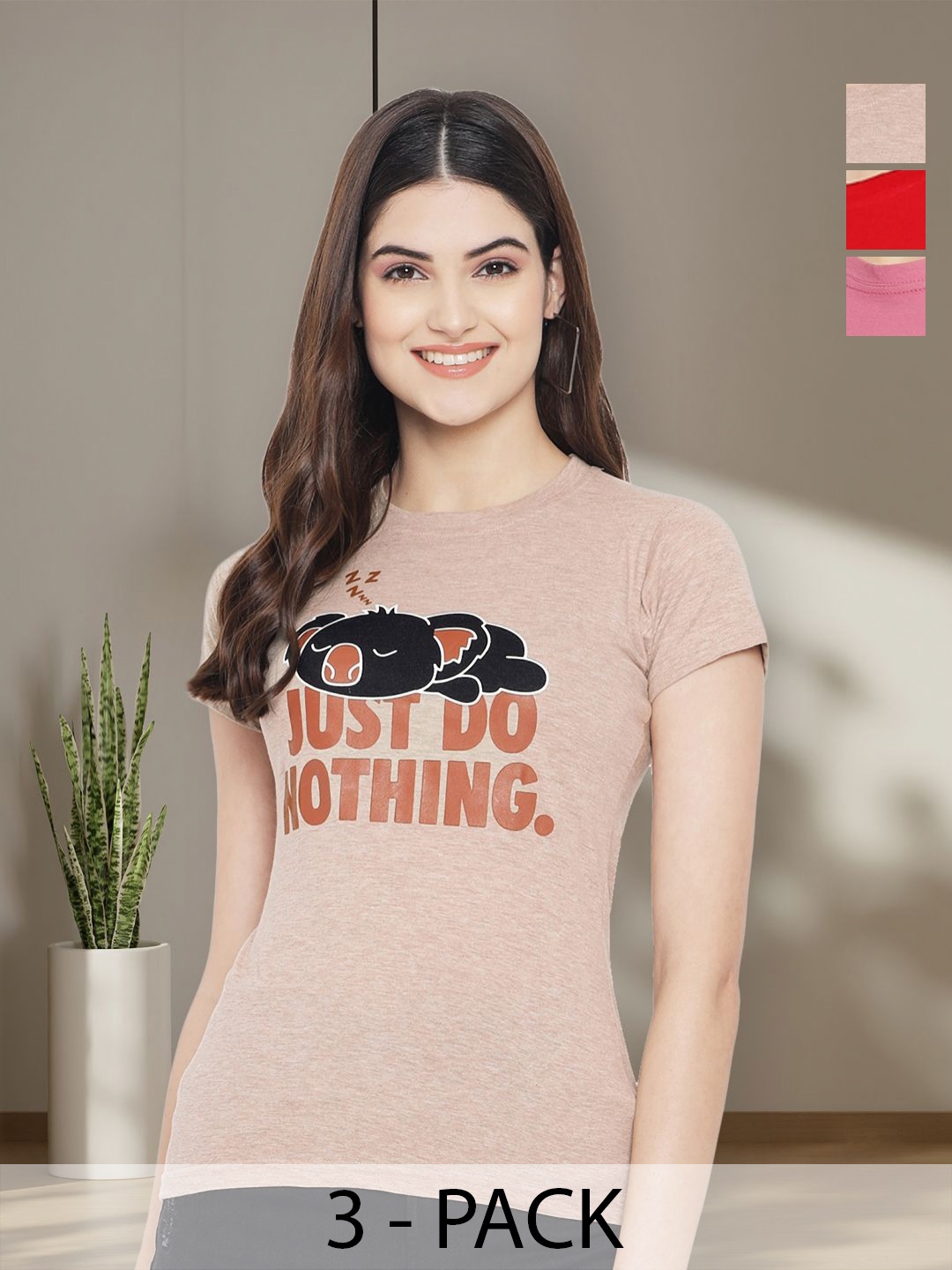 

Tromko Women Typography 3 Printed Applique T-shirt, Multi