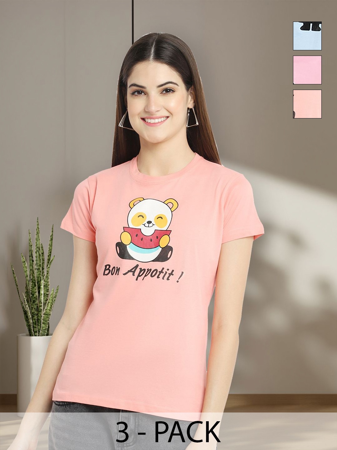 

Tromko Women Typography 3 Printed Applique T-shirt, Multi