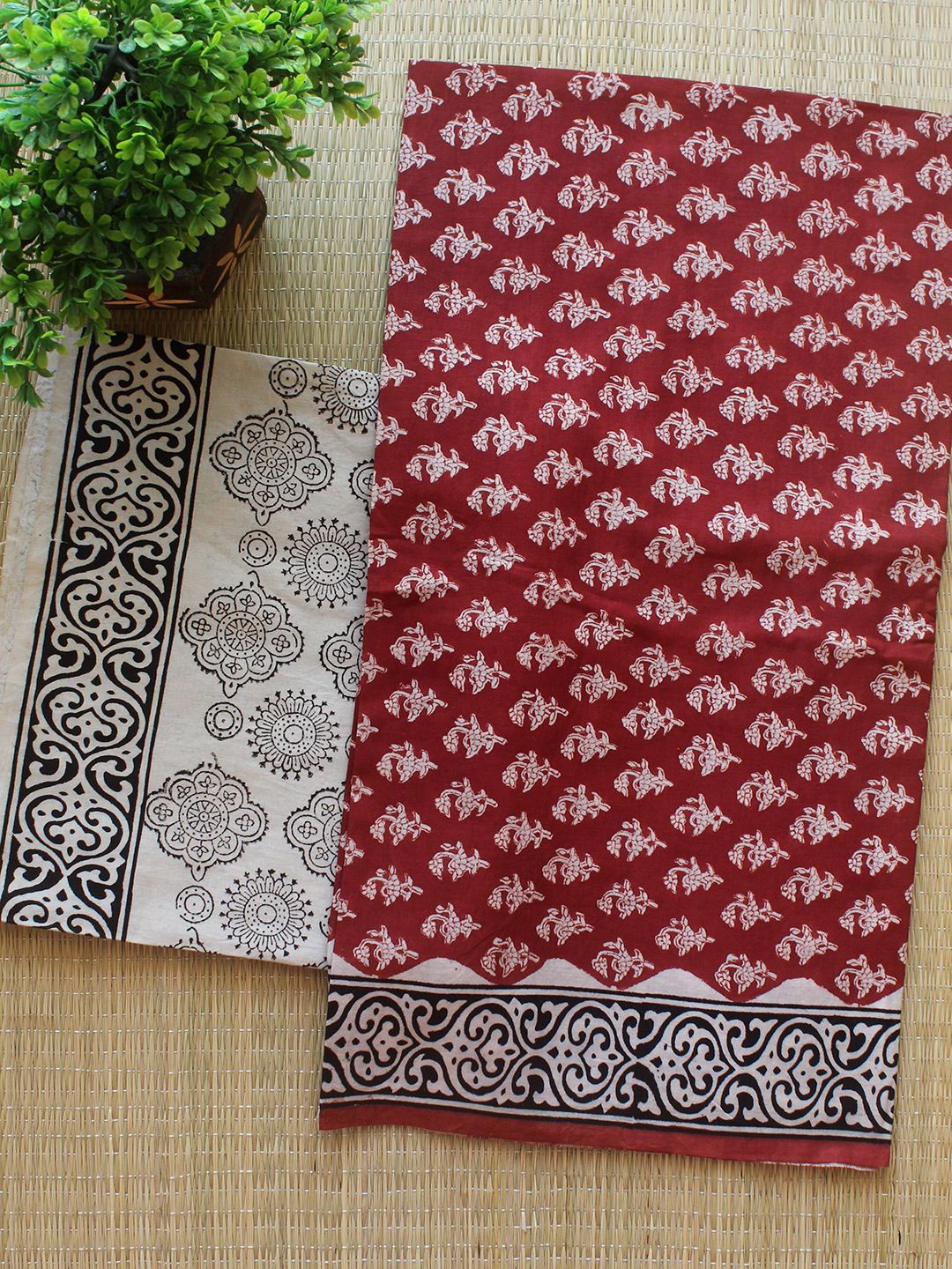 

Weaves of Tradition Printed Pure Cotton Unstitched Dress Material, Maroon