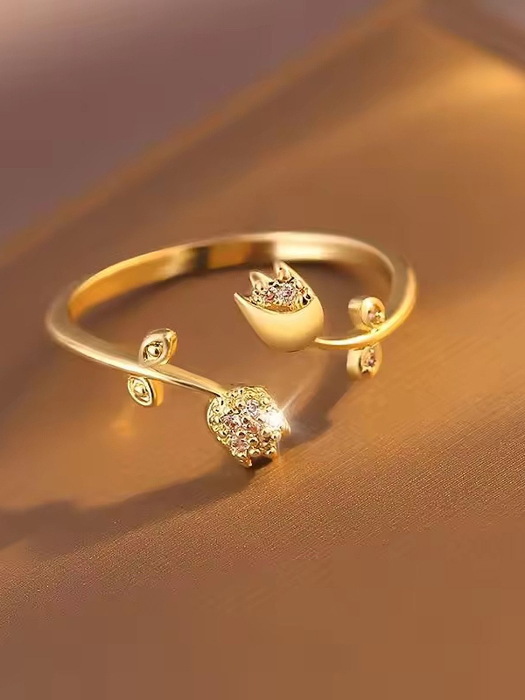 

Anouk Gold-Plated Cubic Zirconia Adjustable Finger Ring