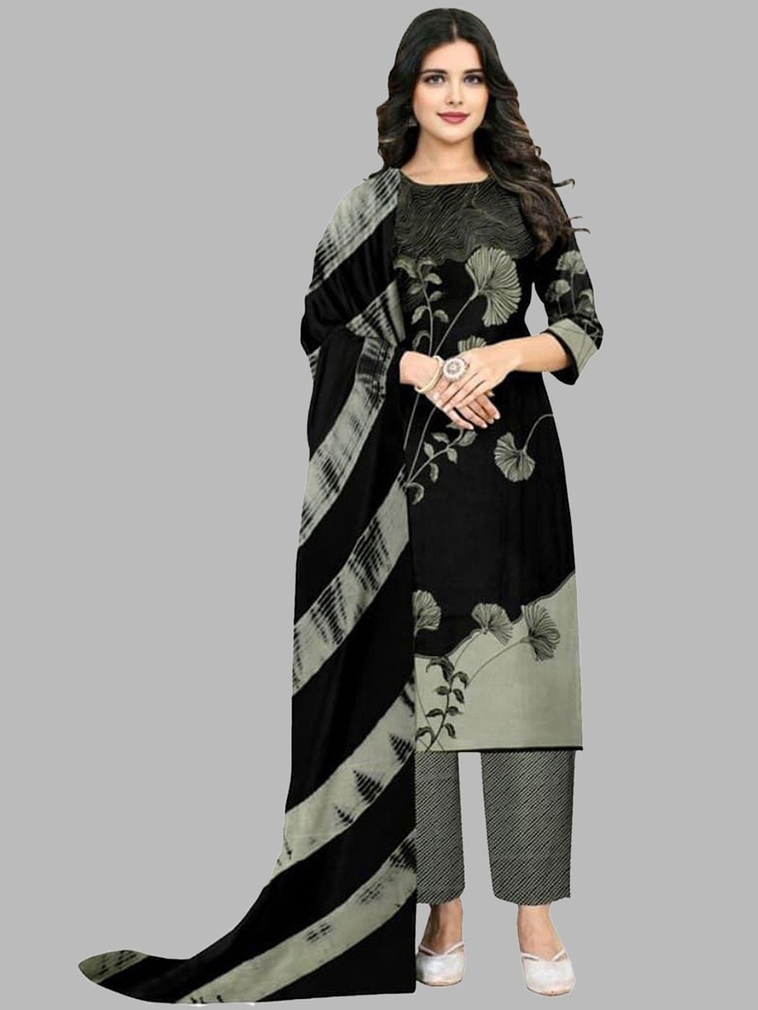 

SIMPLYETHNIC Printed Unstitched Dress Material, Black